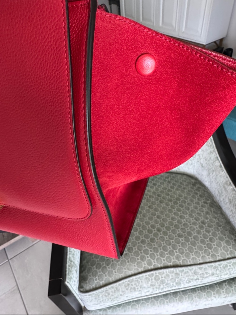 Celine Trapeze Red l Leather and Suede Shoulder Bag with Top Handle EUC - Picture 6 of 16